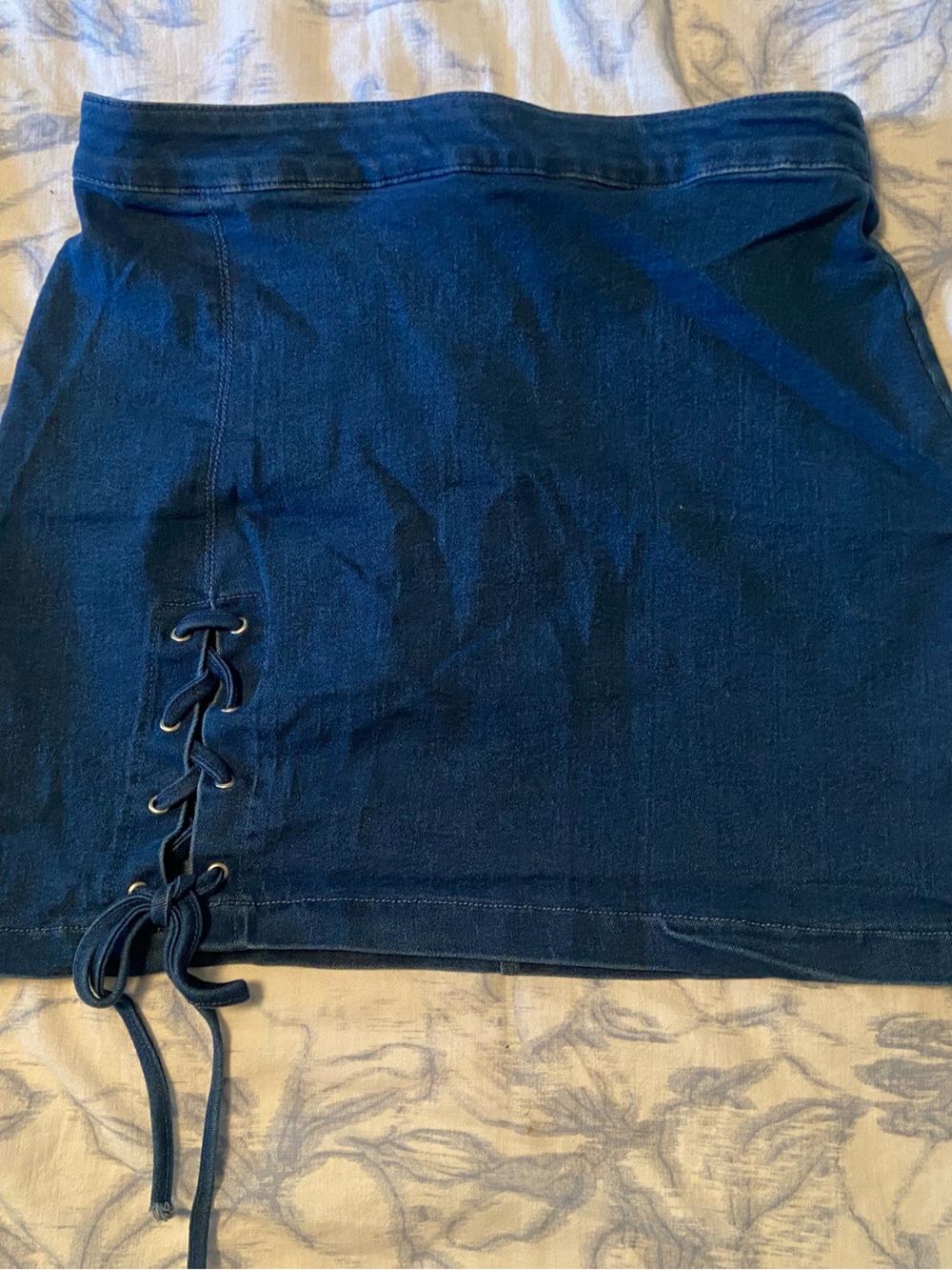 Blue Blush Dark Blue Lace-Up Denim Mini Skirt